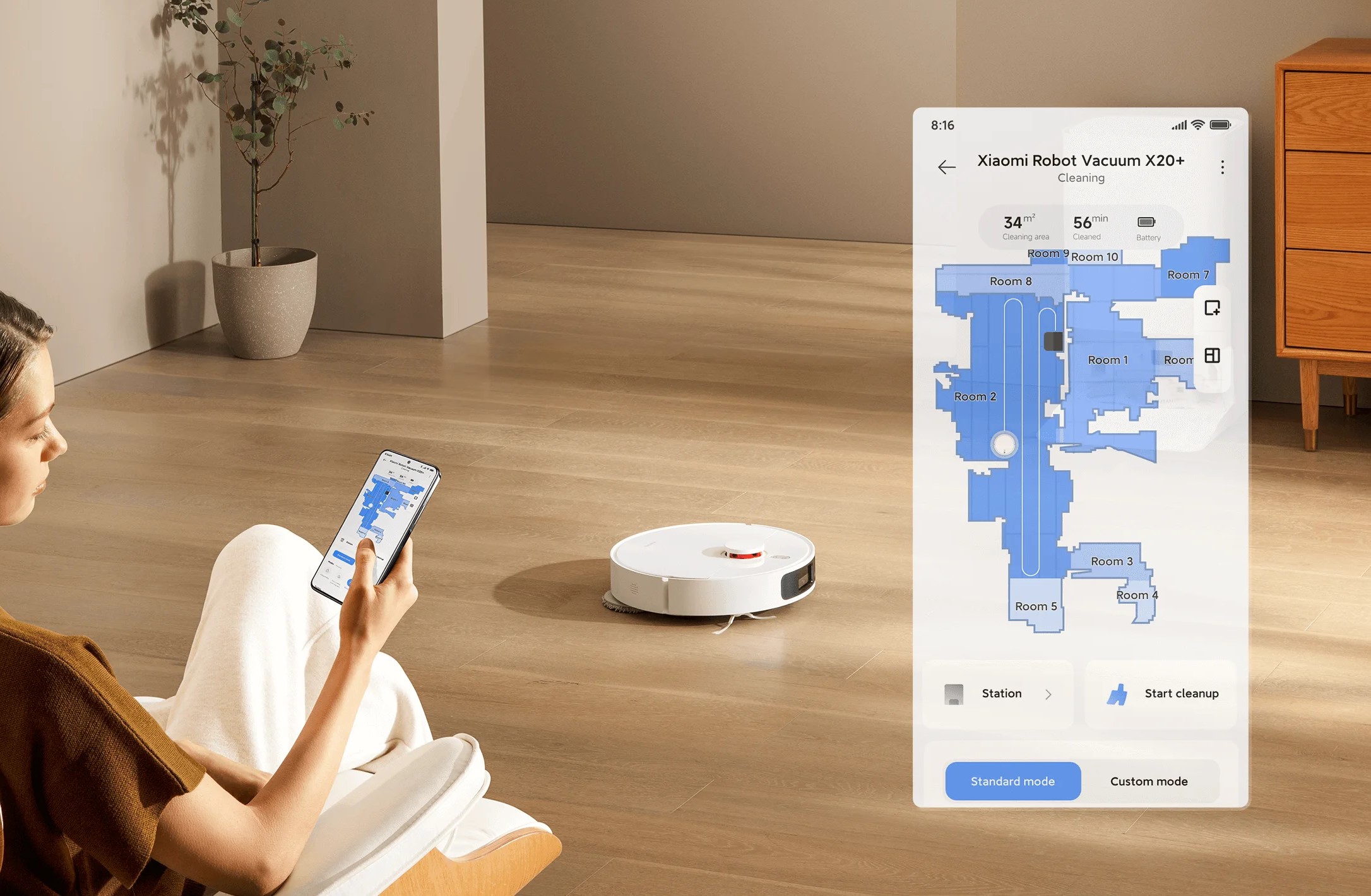 جاروبرقی رباتیک شیائومی X20+  با استفاده از برنامه Mi Home یا Xiaomi Home،