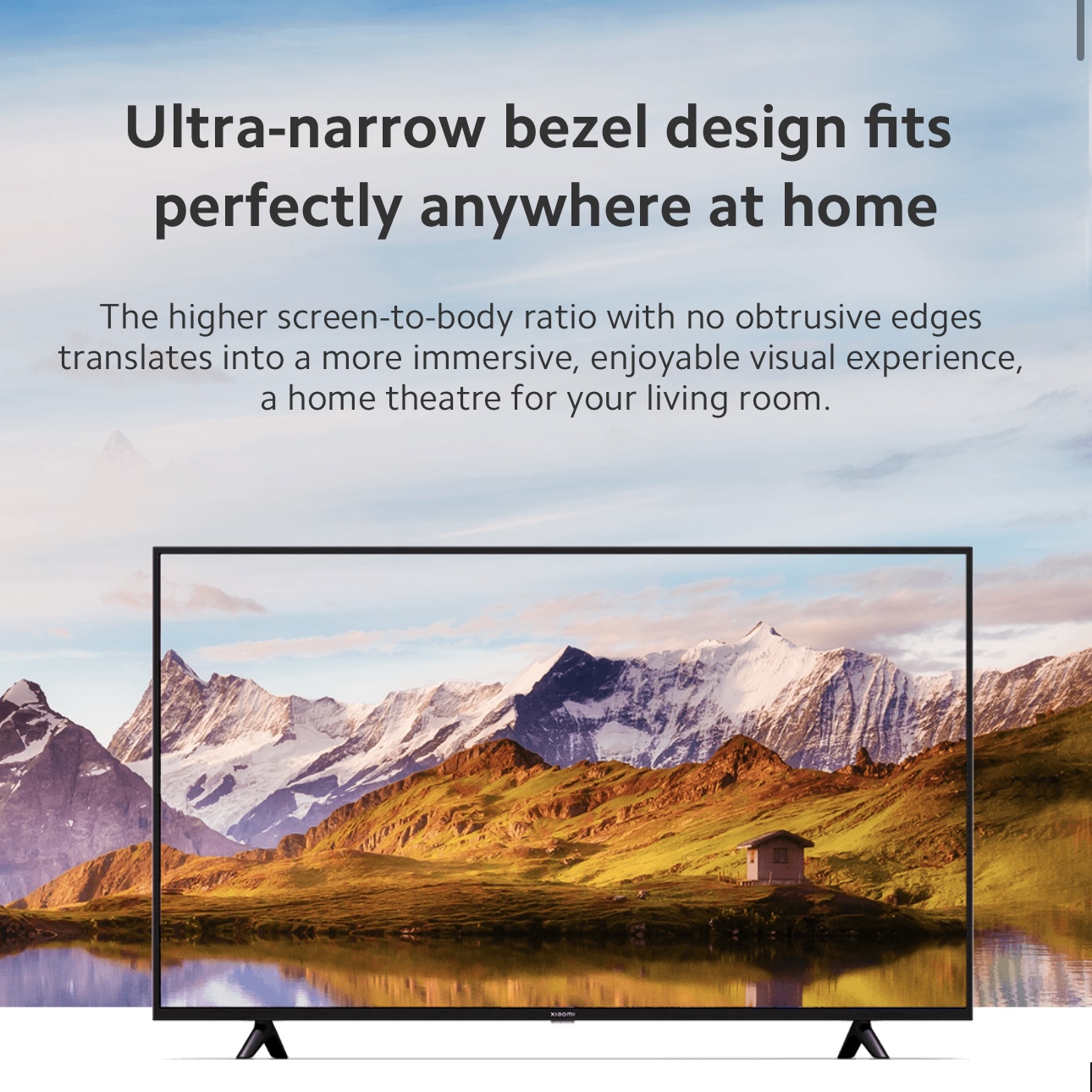 تلویزیون Xiaomi TV P1E 65 اینچ با فریم‌های بسیار نازک و طراحی شیک، دارای رزولوشن 4K UHD ، یک تراشه پردازش MEMC ویژه و و فناوری Dolby Vision®  است.